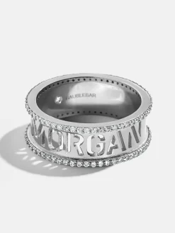 Sterling Silver Cutout Custom Name Ring - Pavé/Silver