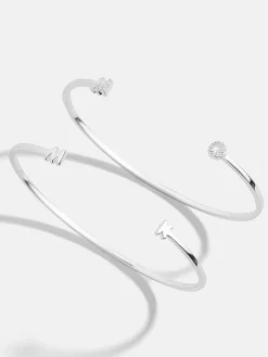Sterling Silver Double Initial Custom Cuff Bracelet - Pavé/Silver