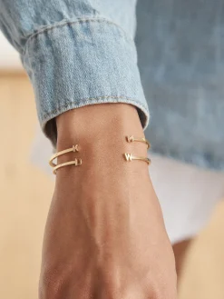Sterling Silver Double Initial Custom Cuff Bracelet - Pavé/Silver