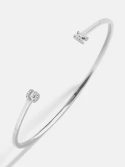 Sterling Silver Double Initial Custom Cuff Bracelet - Pavé/Silver