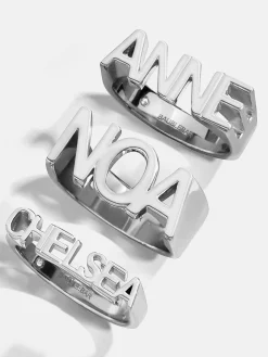 Sterling Silver Fineline Custom Nameplate Ring - Sterling Silver