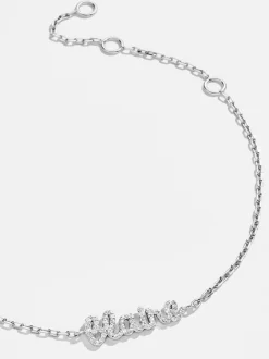 Sterling Silver Pavé Custom Nameplate Bracelet - Sterling Silver. Pavé Cubic Zirconia Stones
