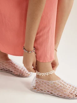 Teagan Pearl Layered Anklet  - White
