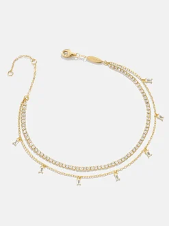 Tina 18K Gold Vermeil Layered Anklet - Gold/Pavé