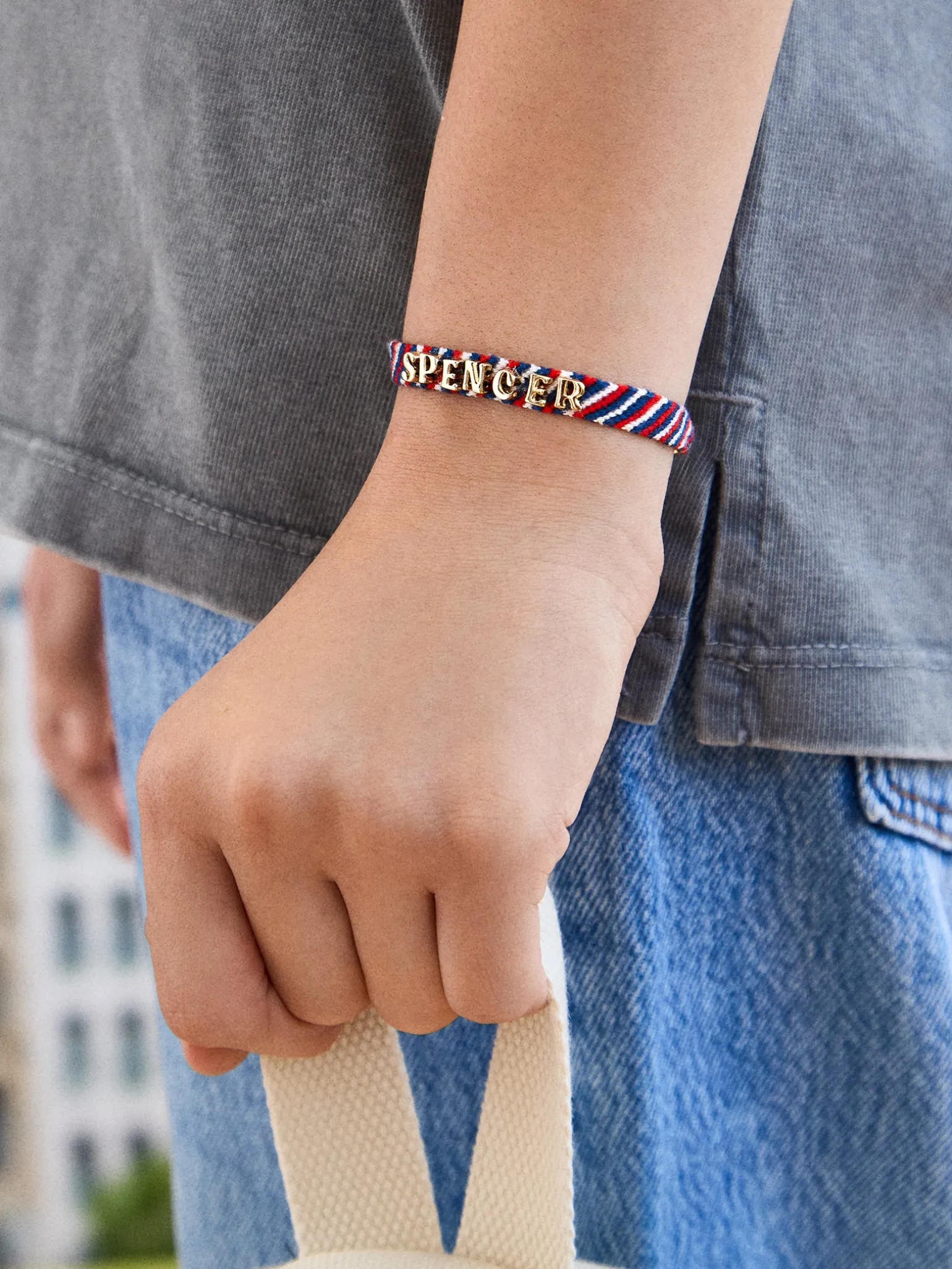 Woven Kids' Custom Friendship Bracelet - Red/Blue Stripe
