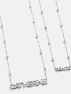 Yasmine Sterling Silver Custom Nameplate Necklace - Pavé/Silver