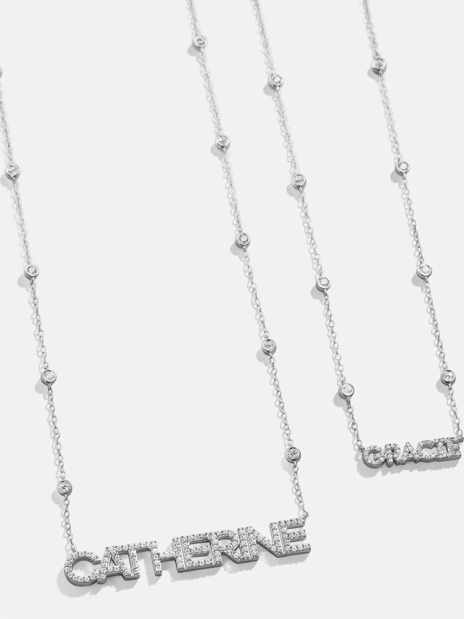Yasmine Sterling Silver Custom Nameplate Necklace - Pavé/Silver