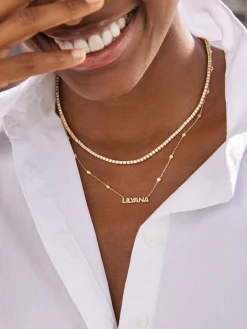 Yasmine Sterling Silver Custom Nameplate Necklace - Pavé/Silver