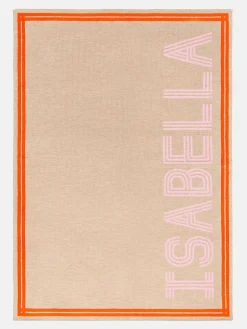Your Name In Stripes Custom Blanket - Tan / Pink
