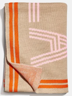 Your Name In Stripes Custom Blanket - Tan / Pink